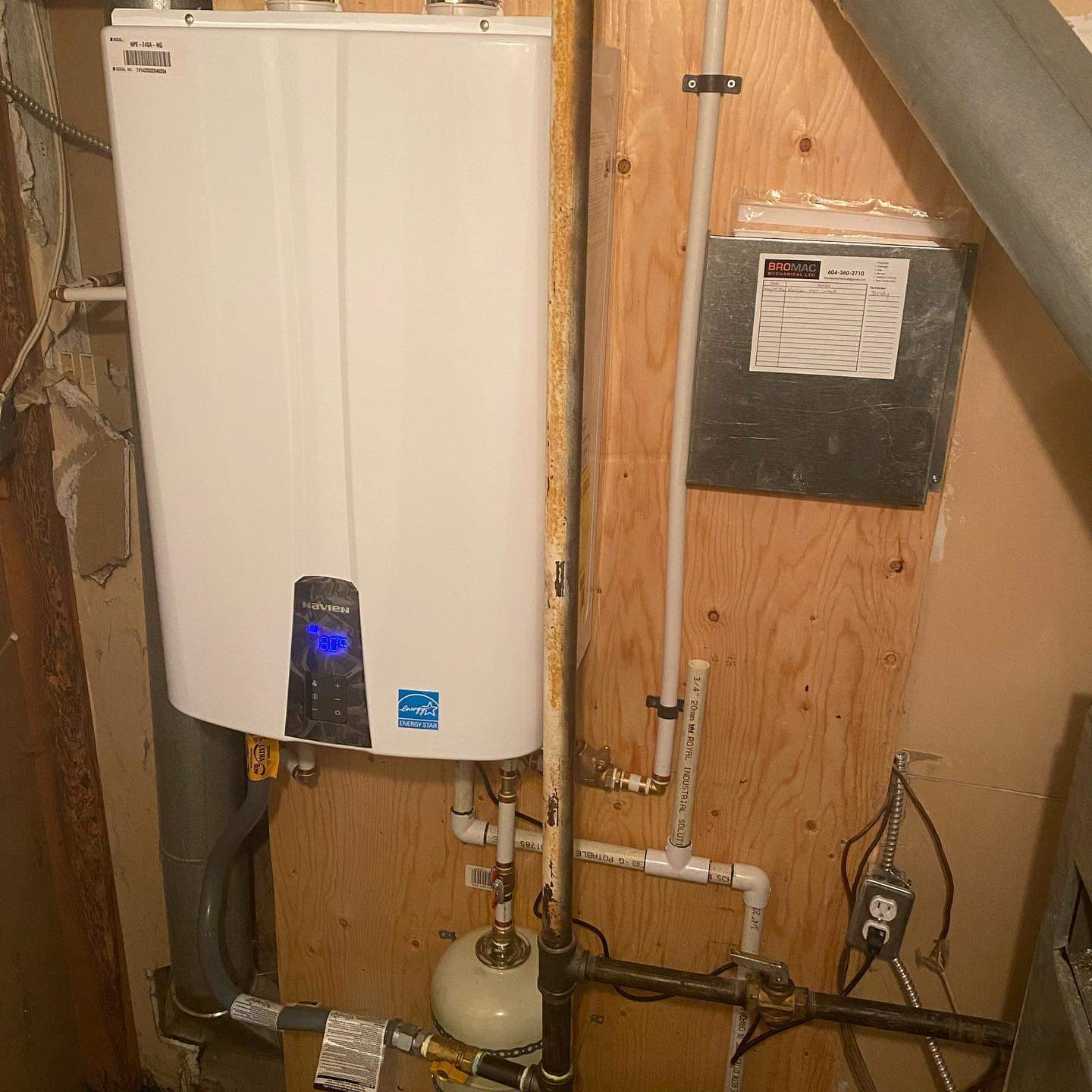 Navien Tankless Water Heater installed by Bromac Mechanical